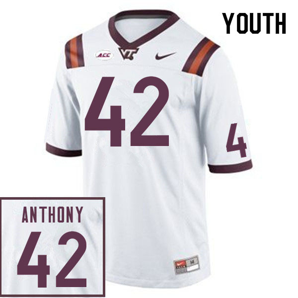 Youth #42 Vincenzo Anthony Virginia Tech Hokies College Football Jerseys Sale-White - Click Image to Close